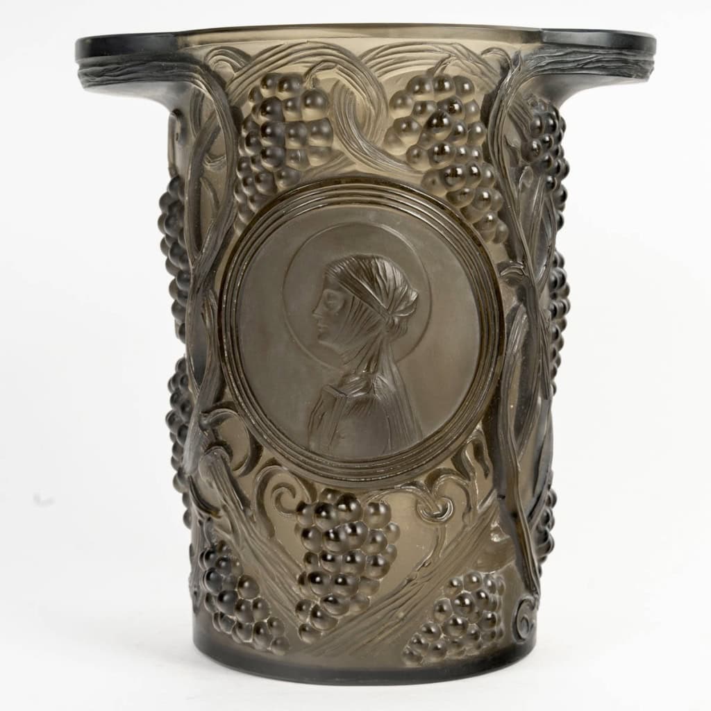 1922 René Lalique – Vase Seau à Champagne Saint Odile Verre Fumé Topaze 3