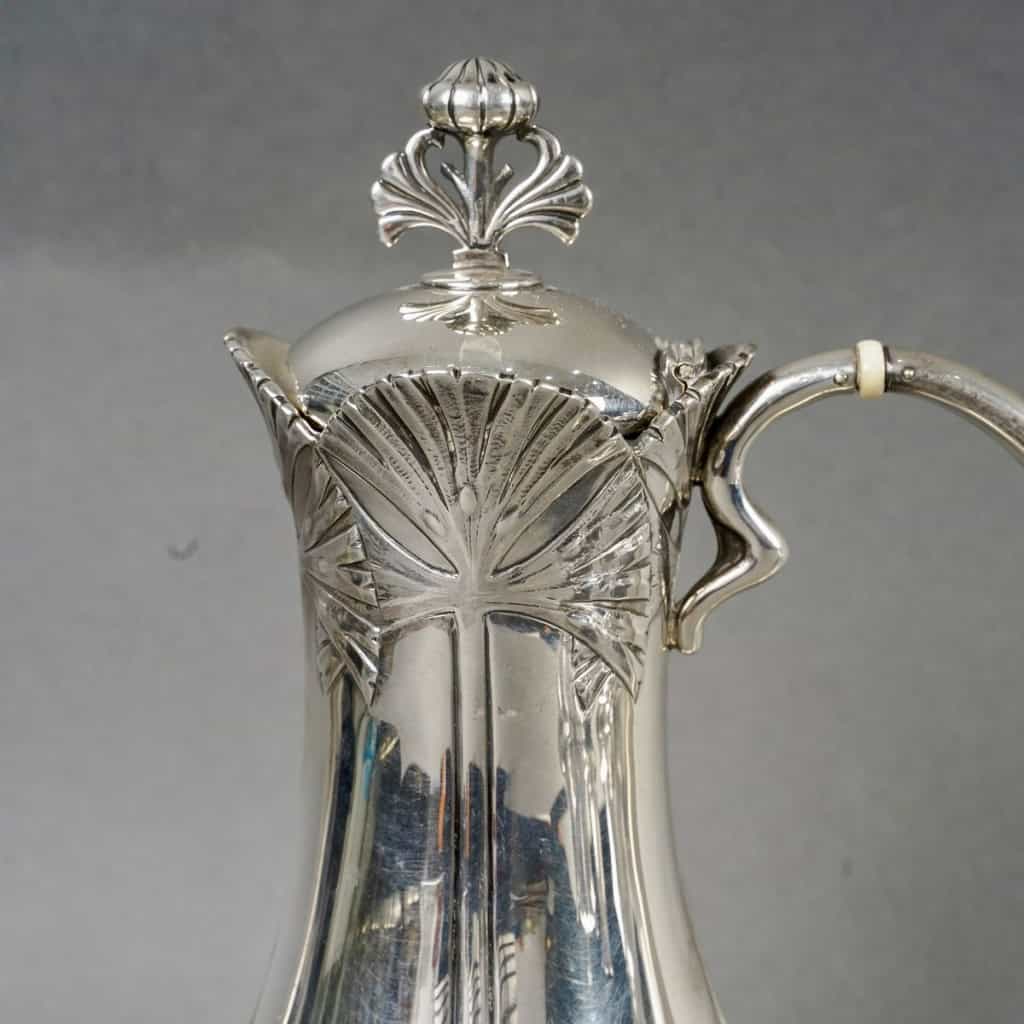 1900 Alphonse Debain – Service Thé Café Art Nouveau Papyrus Argent Massif 6