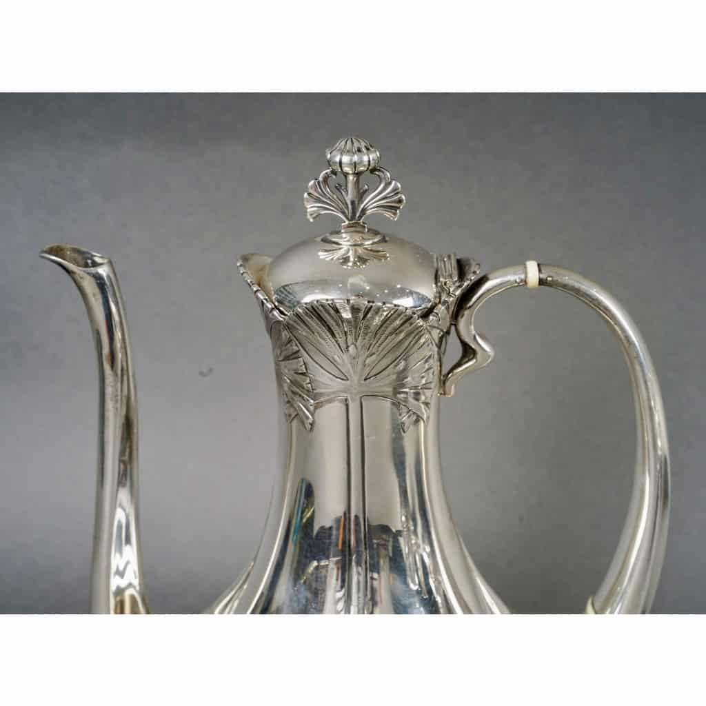 1900 Alphonse Debain – Service Thé Café Art Nouveau Papyrus Argent Massif 7