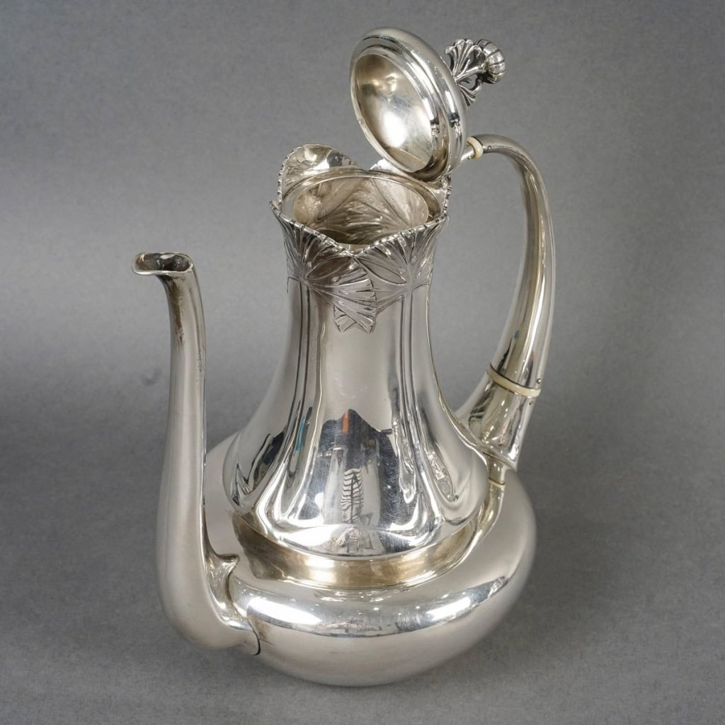 1900 Alphonse Debain – Service Thé Café Art Nouveau Papyrus Argent Massif 8