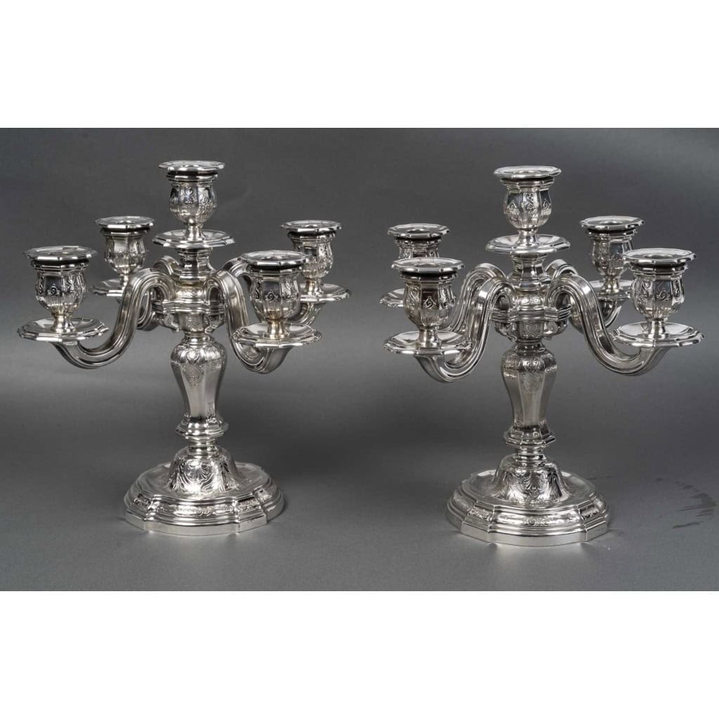 Orfèvre TETARD – Paire de Candélabres 5 lumières en argent massif XXe 3