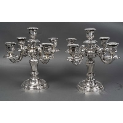 Orfèvre TETARD – Paire de Candélabres 5 lumières en argent massif XXe