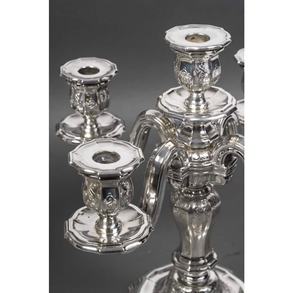 Orfèvre TETARD – Paire de Candélabres 5 lumières en argent massif XXe 5