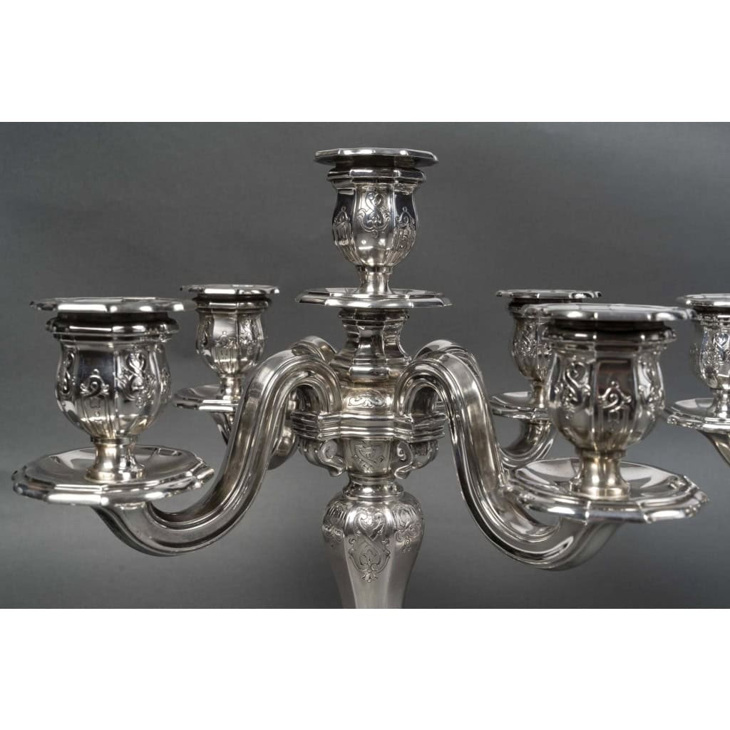 Orfèvre TETARD – Paire de Candélabres 5 lumières en argent massif XXe 9