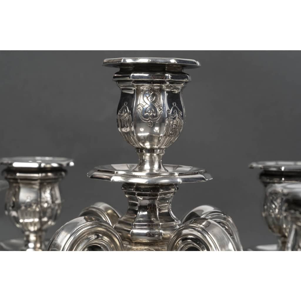 Orfèvre TETARD – Paire de Candélabres 5 lumières en argent massif XXe 10