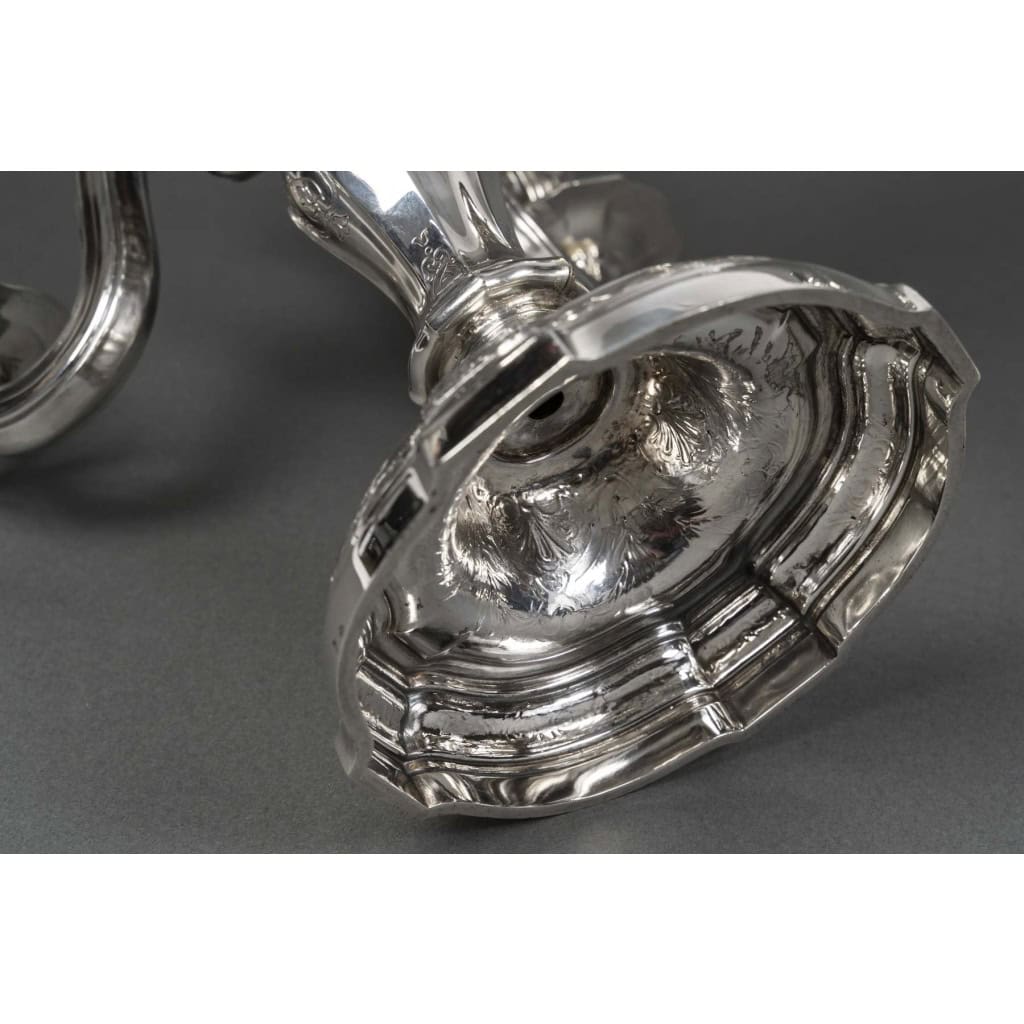 Orfèvre TETARD – Paire de Candélabres 5 lumières en argent massif XXe 15