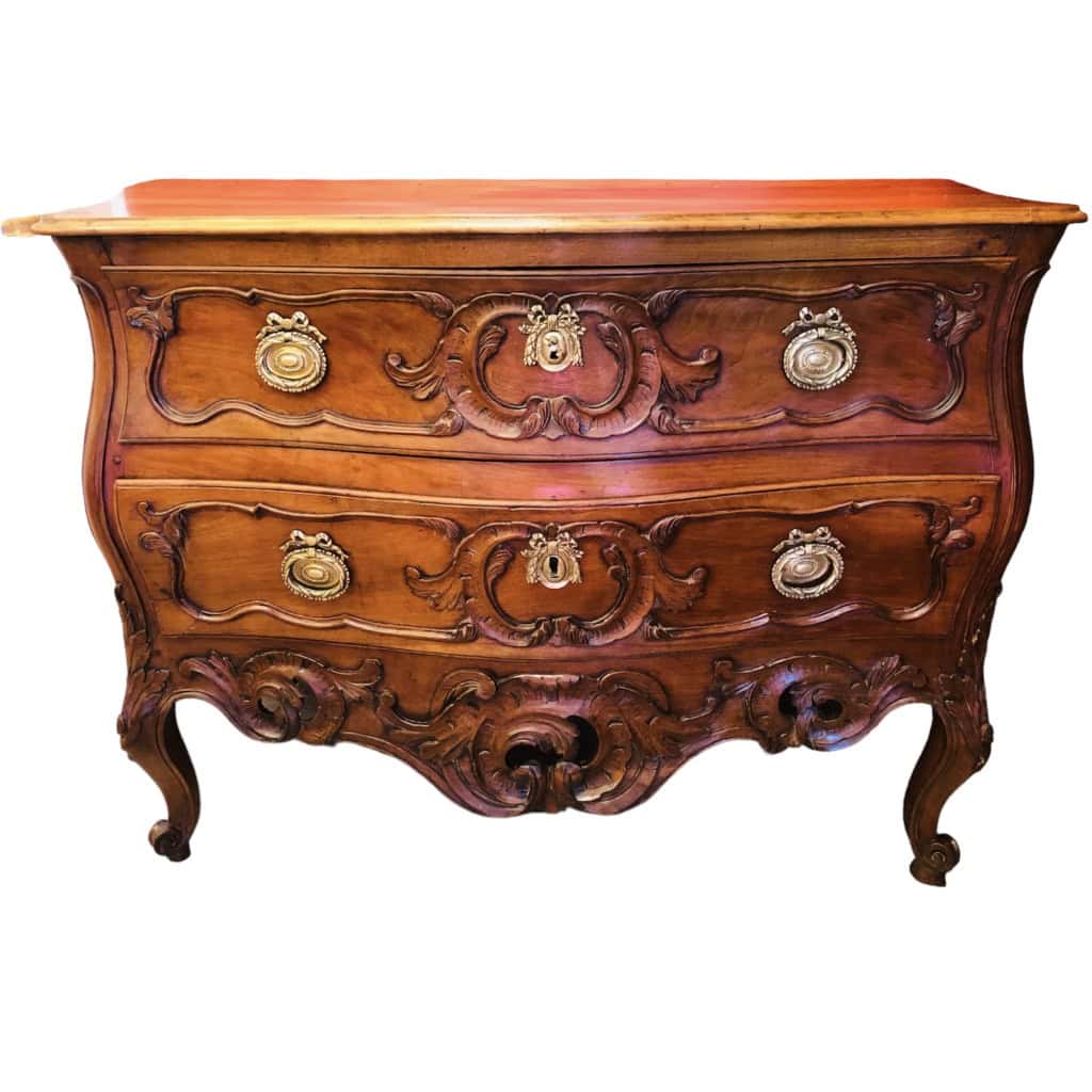 Commode Provençale 18è Nîmoise En Noyer Sculptée De Volutes Rocailles Ouvrant Par Deux Tiroirs 4