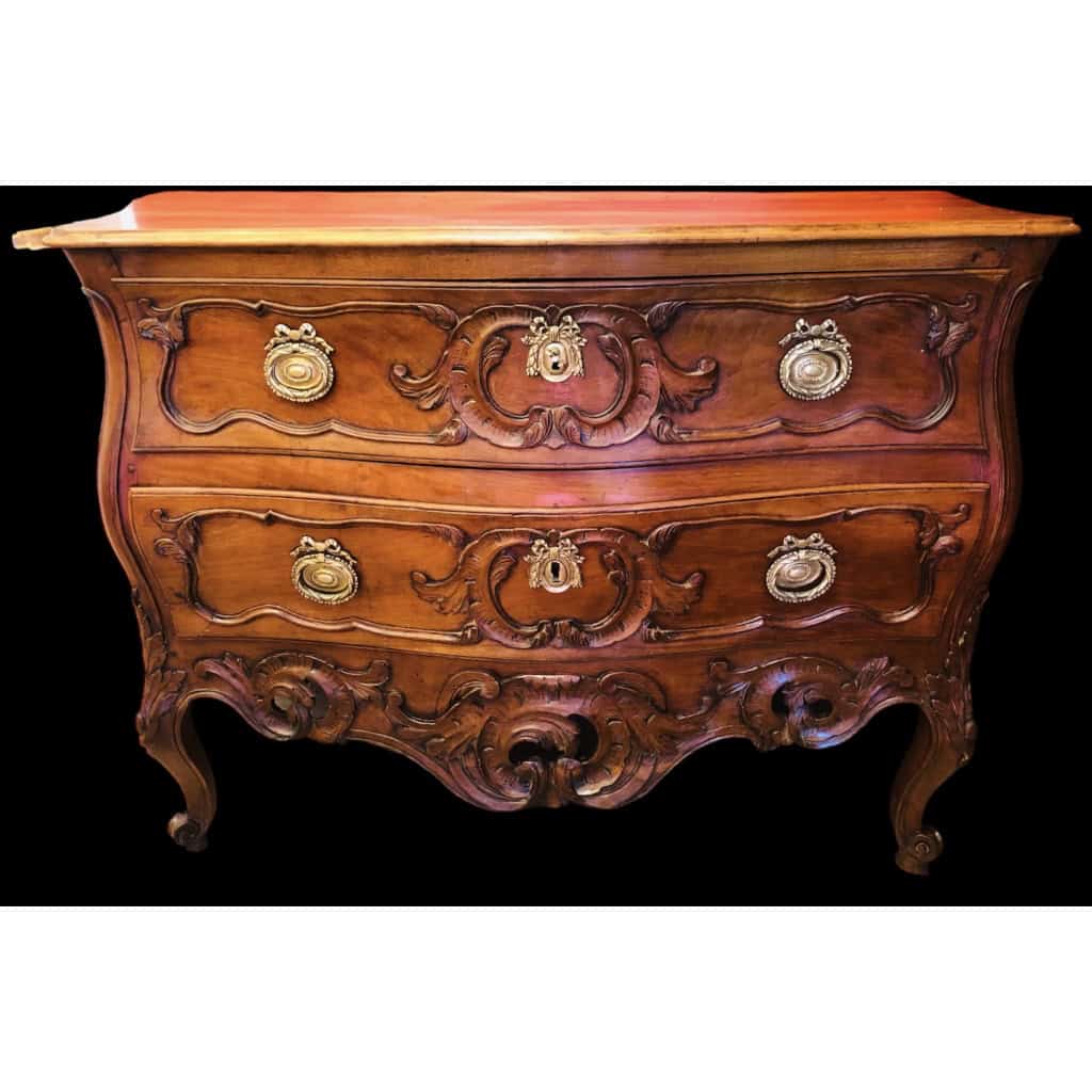 Commode Provençale 18è Nîmoise En Noyer Sculptée De Volutes Rocailles Ouvrant Par Deux Tiroirs 5