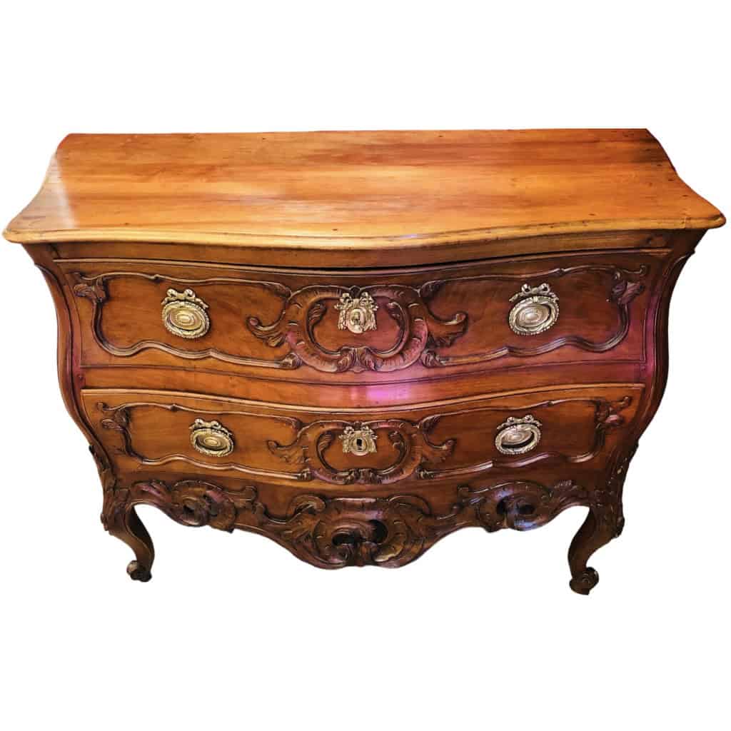 Commode Provençale 18è Nîmoise En Noyer Sculptée De Volutes Rocailles Ouvrant Par Deux Tiroirs 6