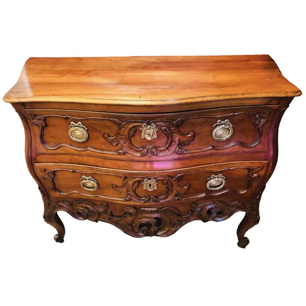 Commode Provençale 18è Nîmoise En Noyer Sculptée De Volutes Rocailles Ouvrant Par Deux Tiroirs 9