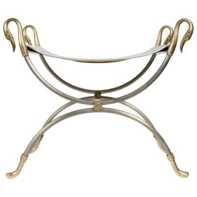 1970 Tabouret curule en bronze doré et argenté modèle « Swans » de la Maison Charles.