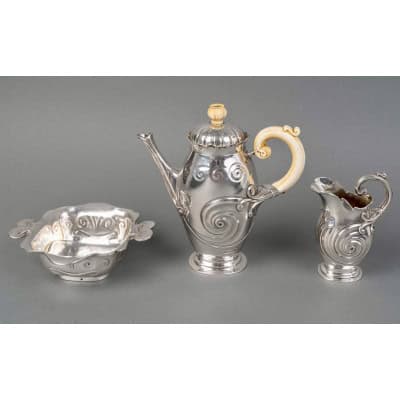 1900 Bonvallet Et Cardeilhac – Service Thé Café Art Nouveau Argent Massif Et Ivoire