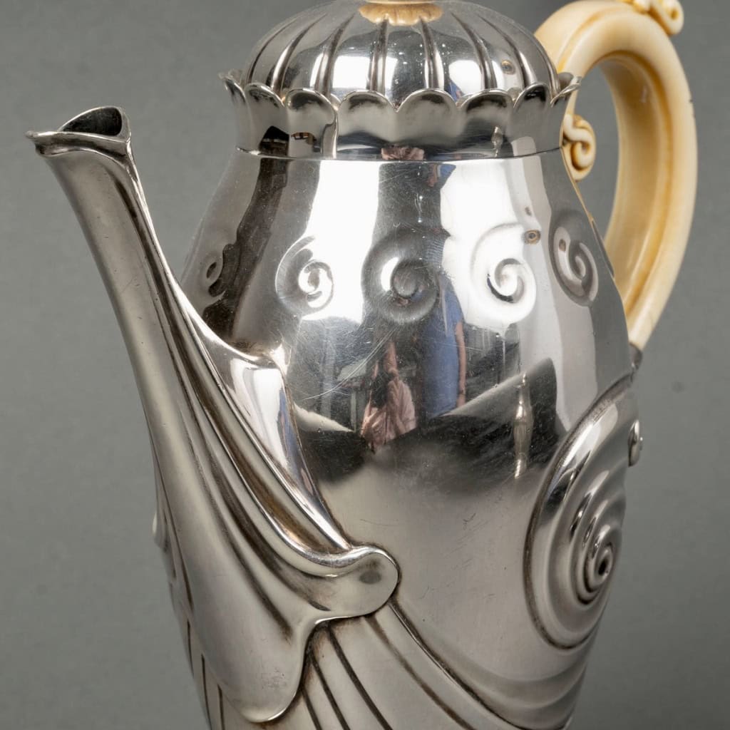 1900 Bonvallet Et Cardeilhac – Service Thé Café Art Nouveau Argent Massif Et Ivoire 7