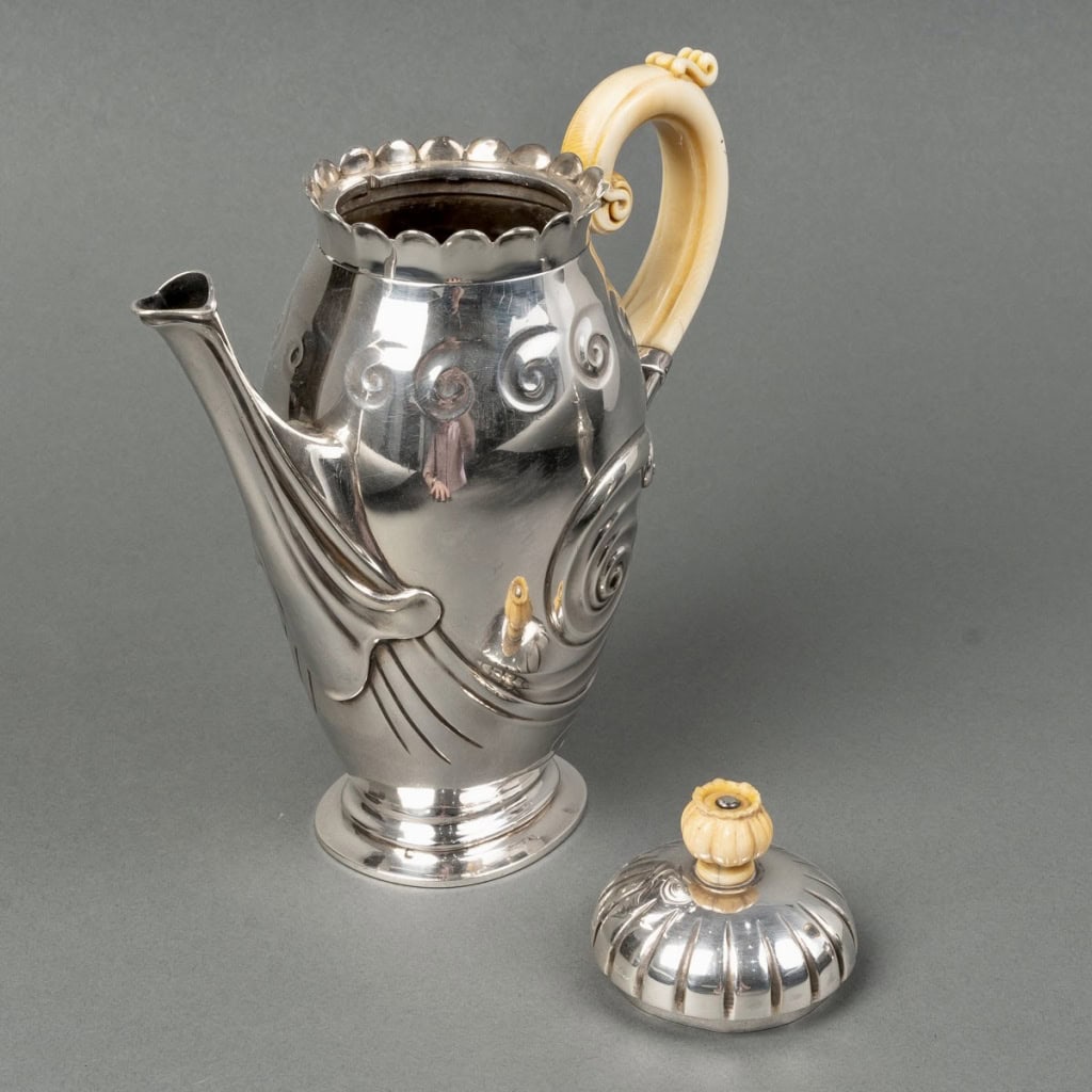 1900 Bonvallet Et Cardeilhac – Service Thé Café Art Nouveau Argent Massif Et Ivoire 9