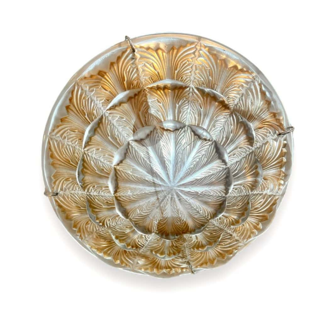 1927 René Lalique – Suspension Gaillon Verre Blanc Patiné Sépia 5