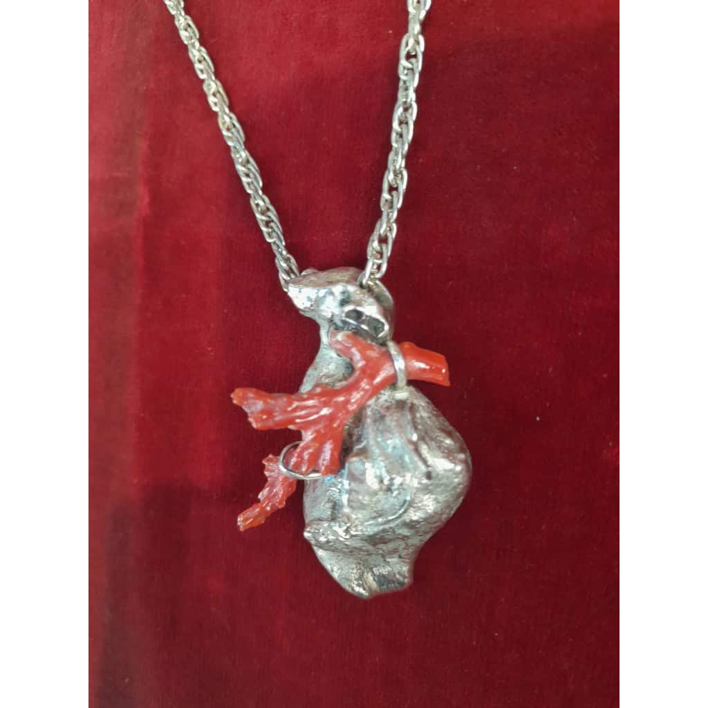 Pendentif cœur en argent 925 et Corail rouge, années 70/80 7