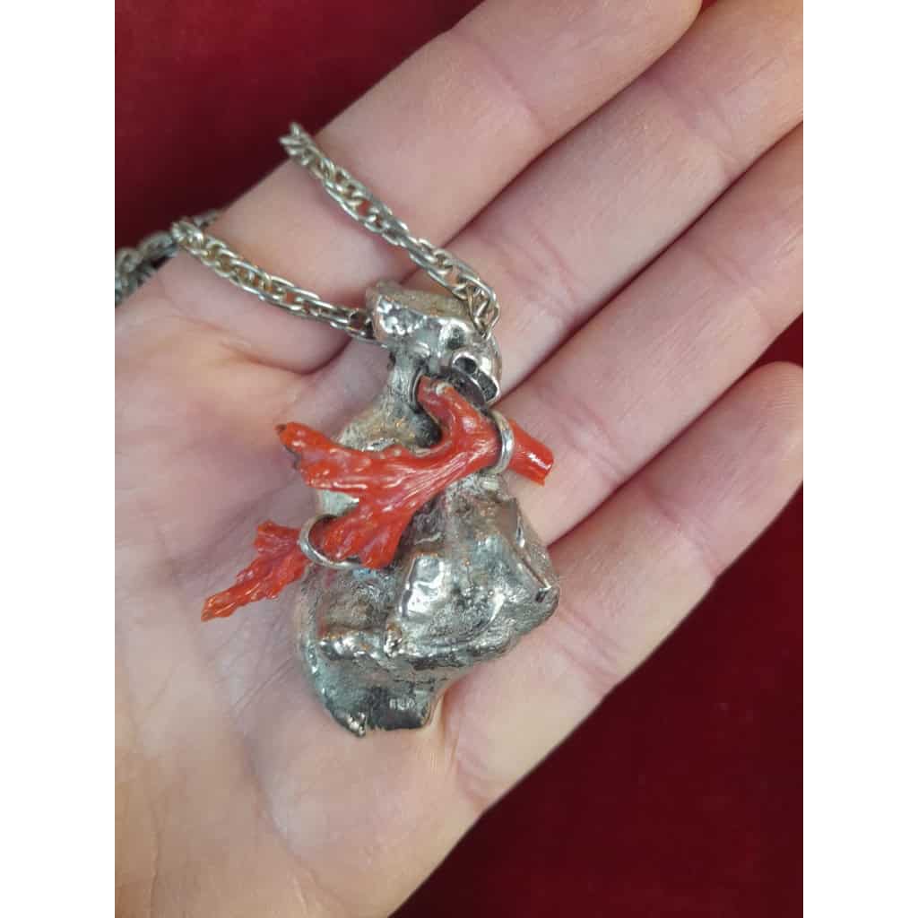 Pendentif cœur en argent 925 et Corail rouge, années 70/80 9