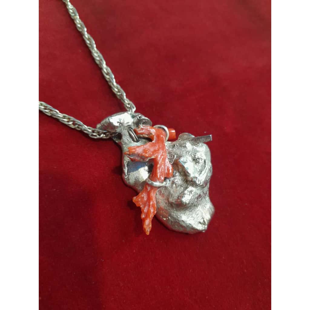 Pendentif cœur en argent 925 et Corail rouge, années 70/80 3