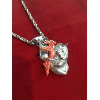 Pendentif cœur en argent 925 et Corail rouge, années 70/80