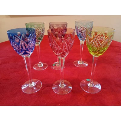 6 VERRES DE COULEURS ROEMER CRISTALLERIE DE LORRAINE