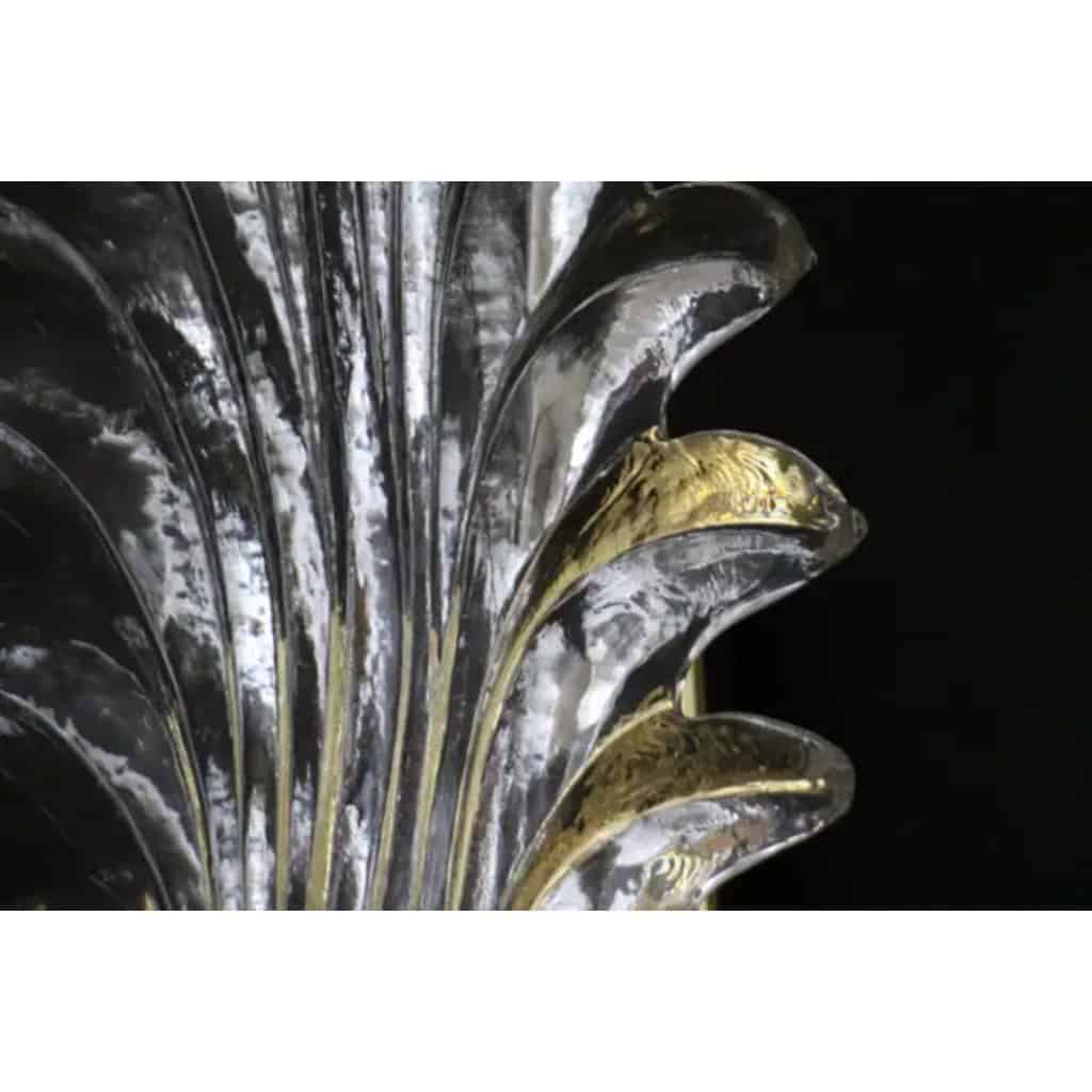 Paire de grandes appliques en verre de Murano transparent en forme de feuille de palmier de style Barovier 9