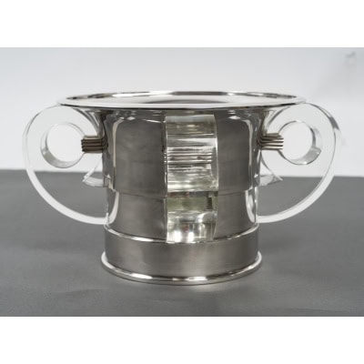 JEAN ELISEE PUIFORCAT – CENTRE DE TABLE en argent et cristal ART DECO