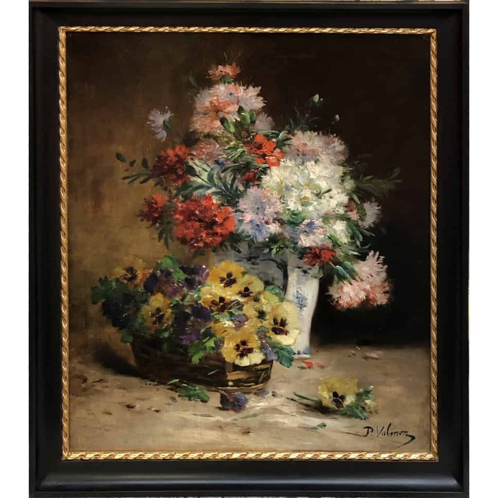 CAUCHOIX Eugène Bouquet d’oeillets Panier De Pensées Huile Toile Signée certificat d’authenticité 3