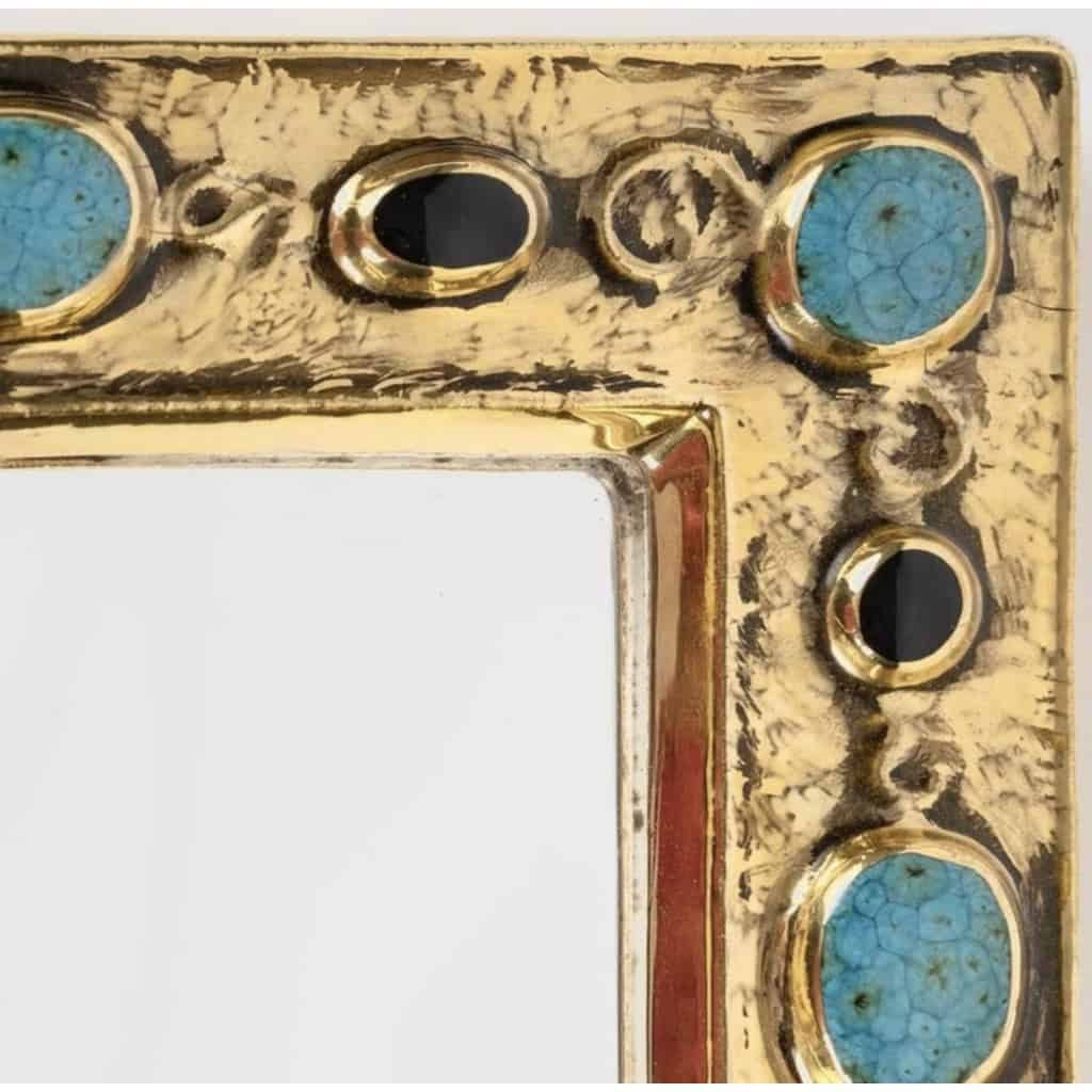 1970 François Lembo miroir, céramique, bijoux, or, vert émeraude, signé. 5