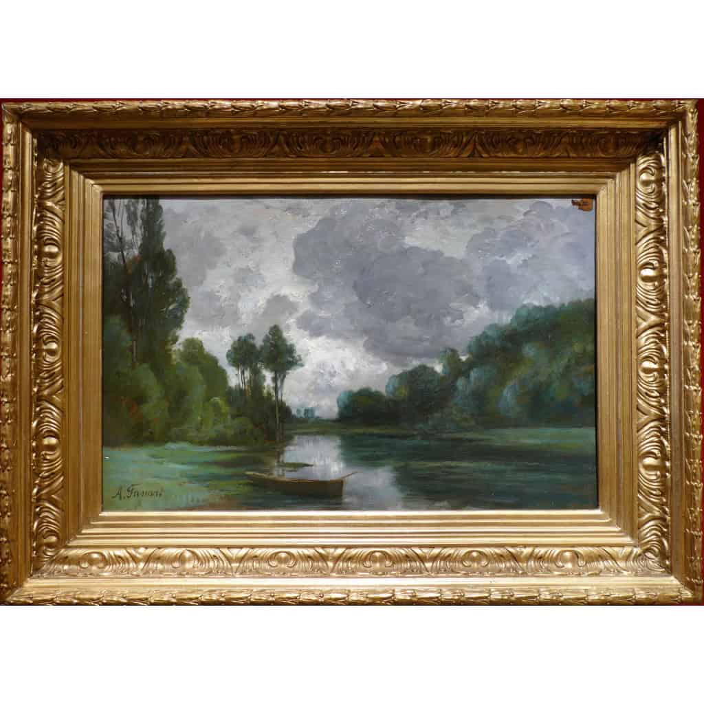 FANART Antonin Peinture Française XIXè Siècle Bord De Rivière Huile Sur Carton Signée Certificat d’authenticité 3