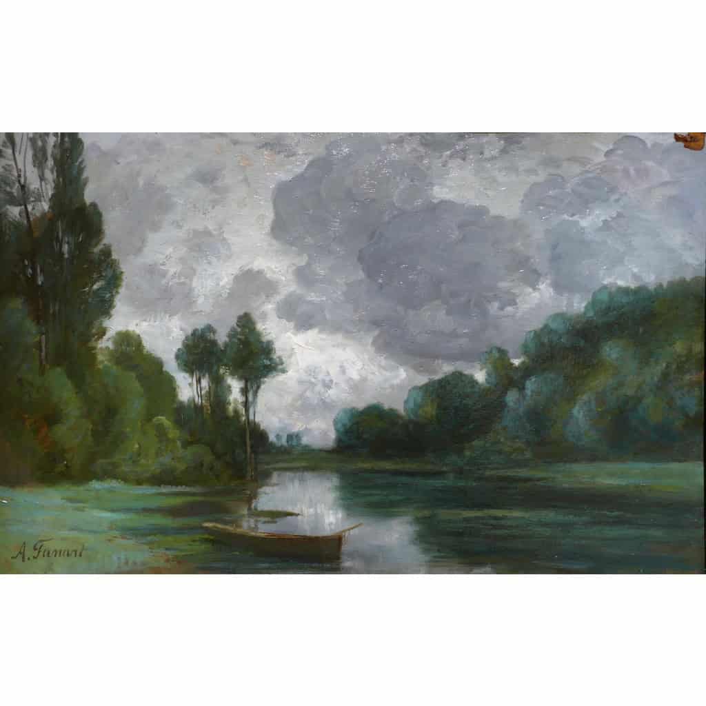 FANART Antonin Peinture Française XIXè Siècle Bord De Rivière Huile Sur Carton Signée Certificat d’authenticité 10