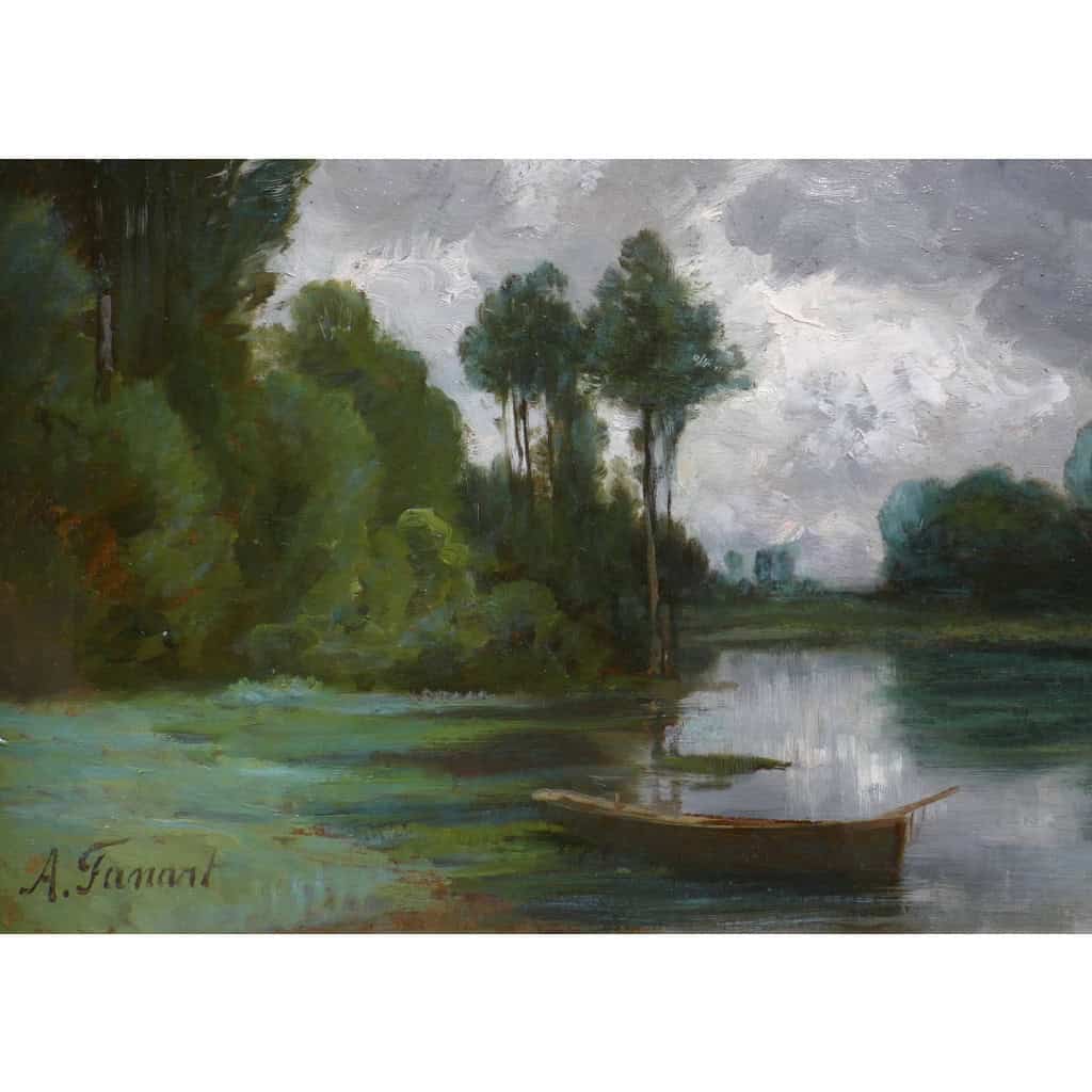 FANART Antonin Peinture Française XIXè Siècle Bord De Rivière Huile Sur Carton Signée Certificat d’authenticité 6