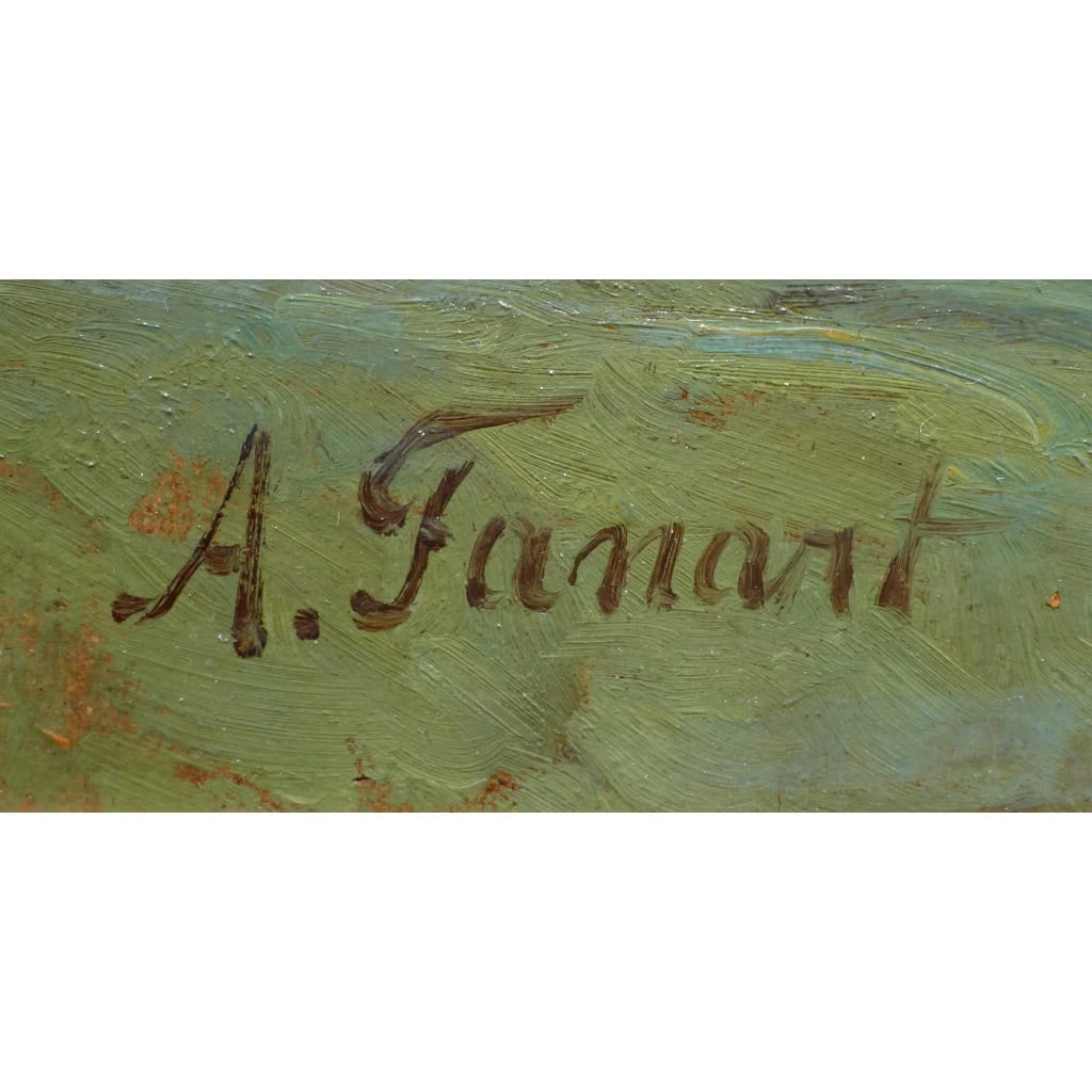 FANART Antonin Peinture Française XIXè Siècle Bord De Rivière Huile Sur Carton Signée Certificat d’authenticité 5