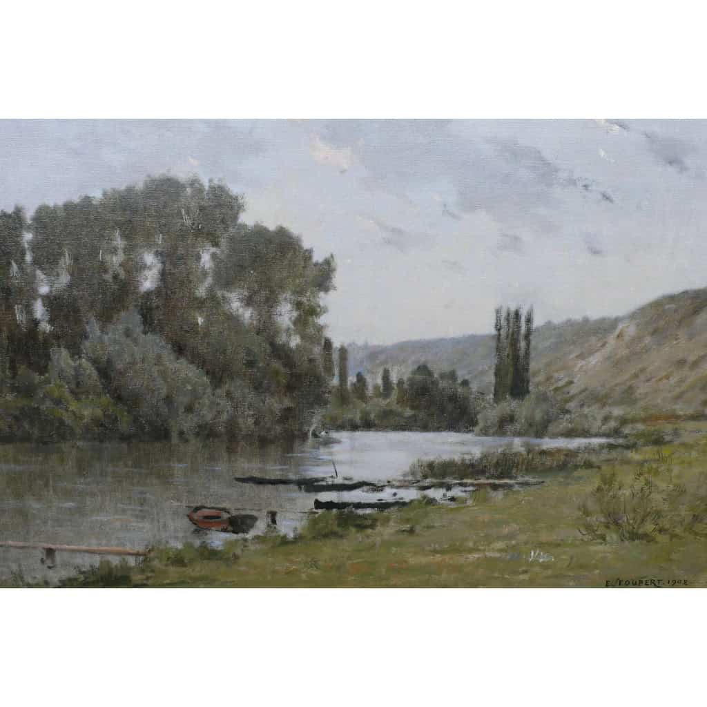 FOUBERT Emile Peinture Française 20è Siècle Ecole Barbizon La Seine à Vetheuil Huile Signée Certificat d’authenticité 9