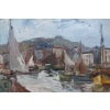 HERBO Fernand Peinture Française XXè Normandie Honfleur Et Son Port Huile sur Toile Signée Certificat 22