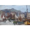 HERBO Fernand Peinture Française XXè Normandie Honfleur Et Son Port Huile sur Toile Signée Certificat 20