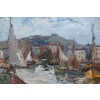 HERBO Fernand Peinture Française XXè Normandie Honfleur Et Son Port Huile sur Toile Signée Certificat 16