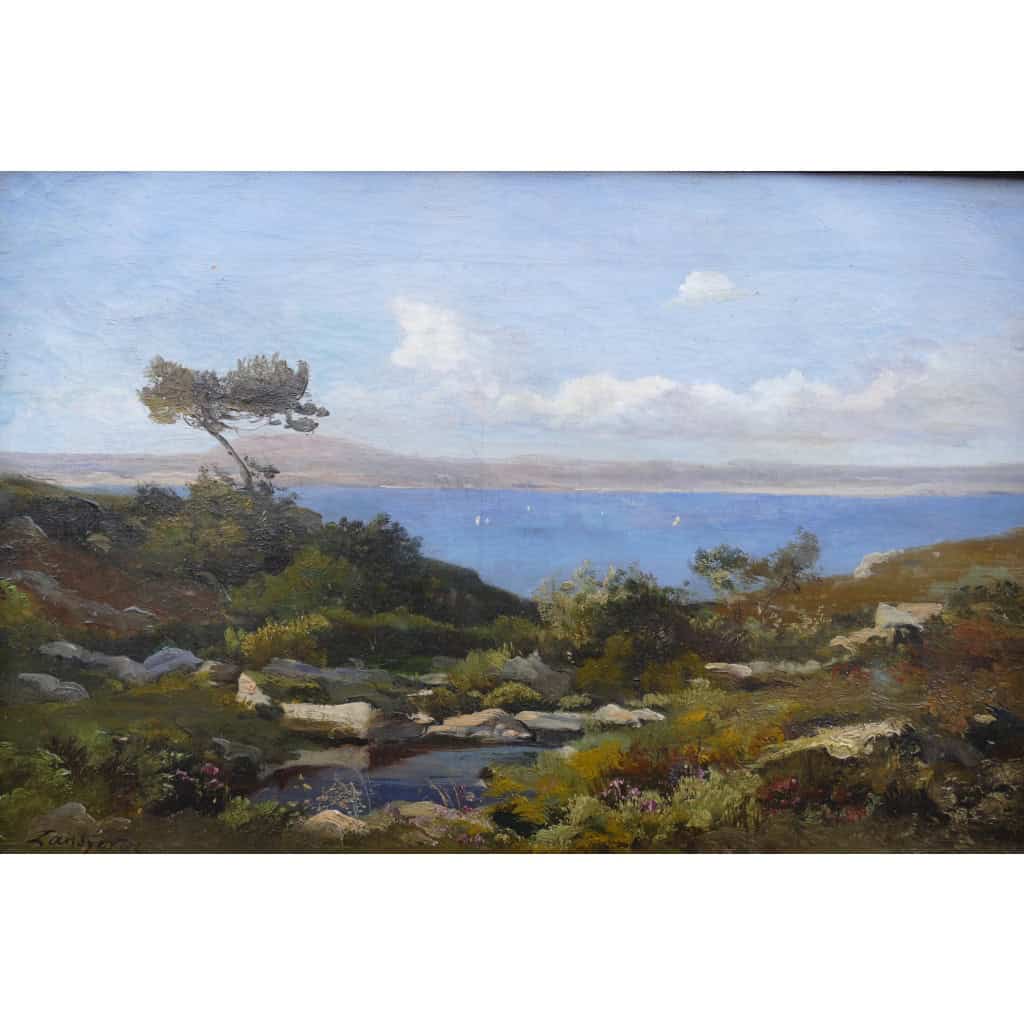 LANSYER Emmanuel Peinture 19ème Siècle Paysage De Méditerranée Huile Sur Toile Signée Datée Certificat 11