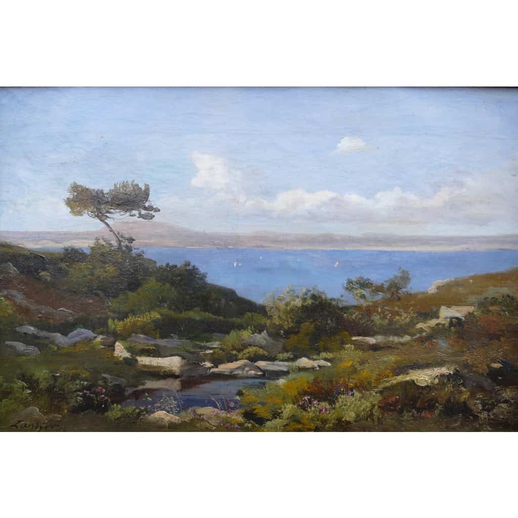 LANSYER Emmanuel Peinture 19ème Siècle Paysage De Méditerranée Huile Sur Toile Signée Datée Certificat 10