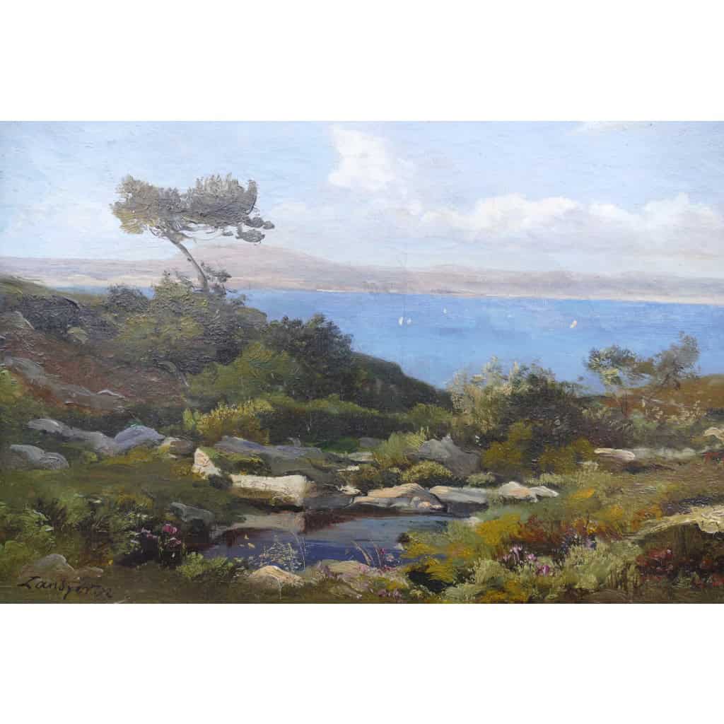 LANSYER Emmanuel Peinture 19ème Siècle Paysage De Méditerranée Huile Sur Toile Signée Datée Certificat 9