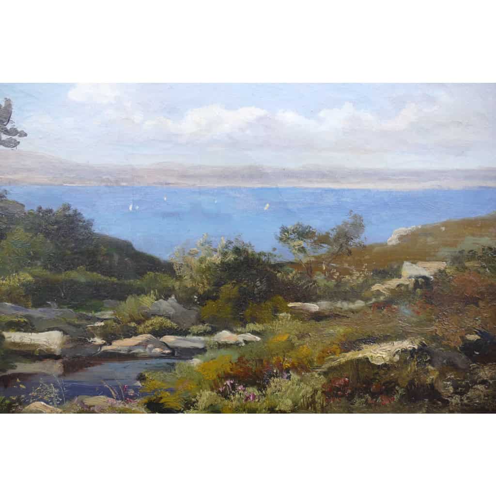 LANSYER Emmanuel Peinture 19ème Siècle Paysage De Méditerranée Huile Sur Toile Signée Datée Certificat 8