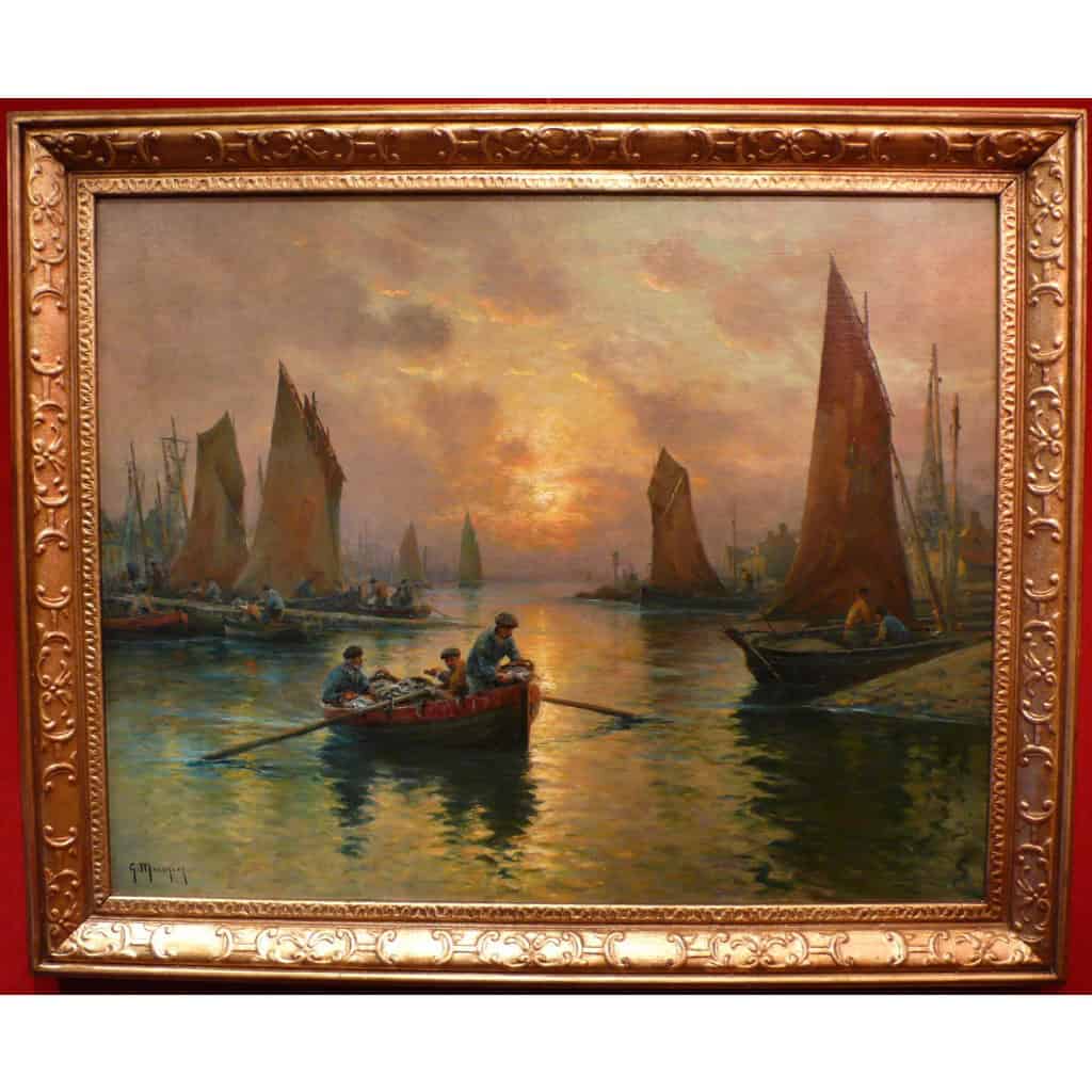 MARONIEZ Georges Peinture Française Fin XIXè Le Retour Des Pêcheurs Huile Sur Toile Signée Certificat 3