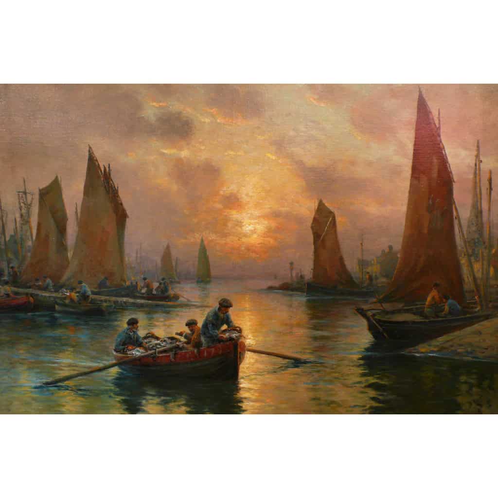 MARONIEZ Georges Peinture Française Fin XIXè Le Retour Des Pêcheurs Huile Sur Toile Signée Certificat 9