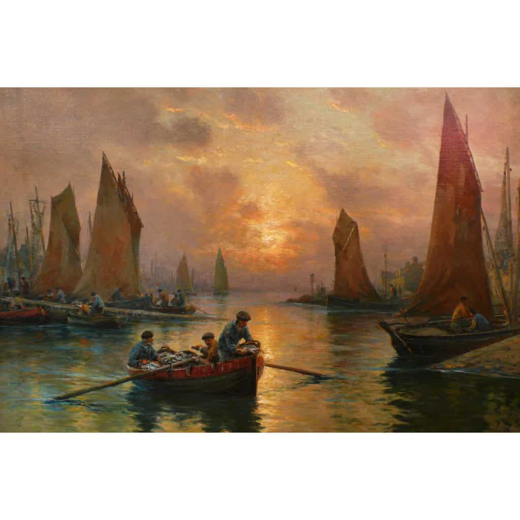 MARONIEZ Georges Peinture Française Fin XIXè Le Retour Des Pêcheurs Huile Sur Toile Signée Certificat 8