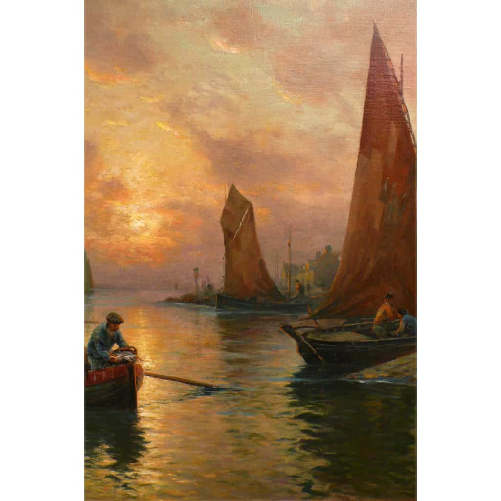 MARONIEZ Georges Peinture Française Fin XIXè Le Retour Des Pêcheurs Huile Sur Toile Signée Certificat 4