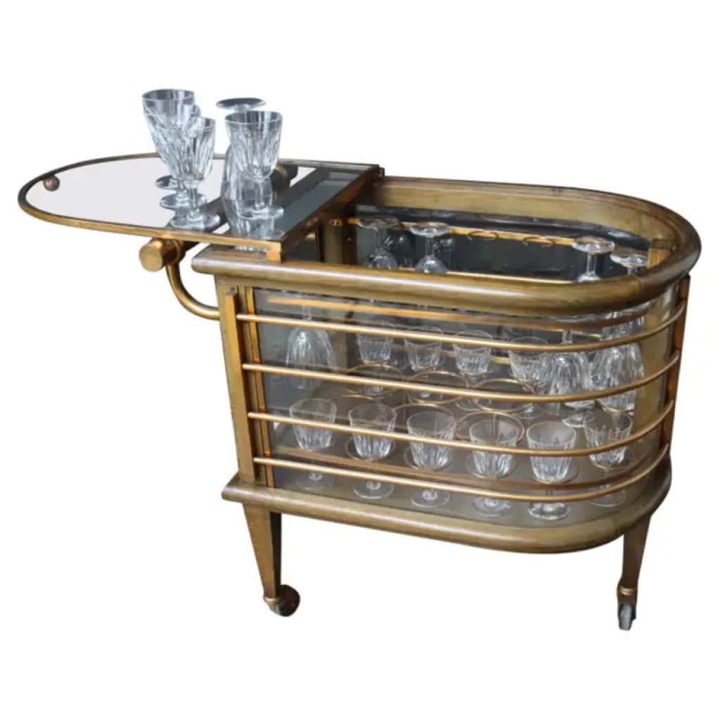 Bar roulant vintage de Louis Sognot et cristal de Baccarat 3