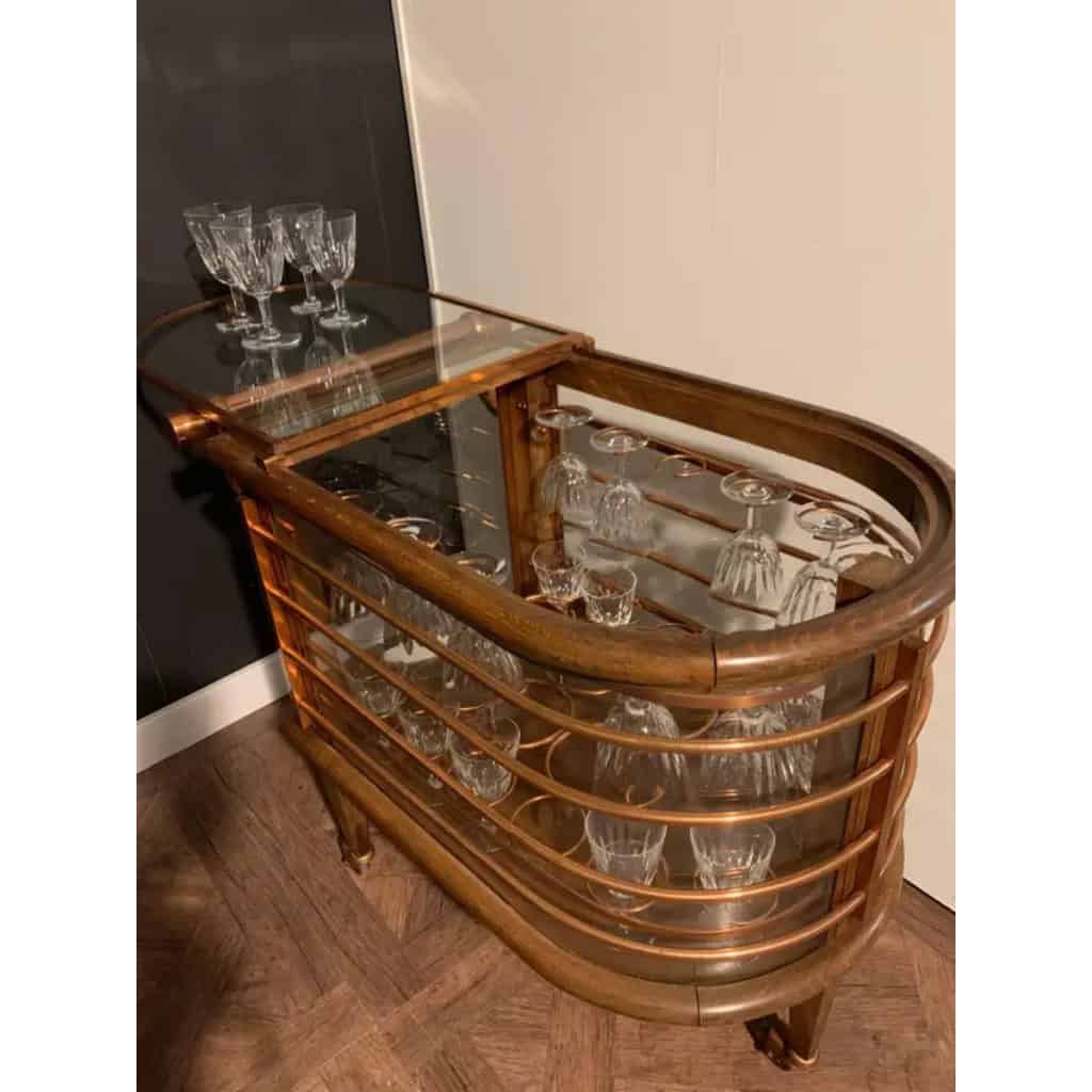 Bar roulant vintage de Louis Sognot et cristal de Baccarat 15