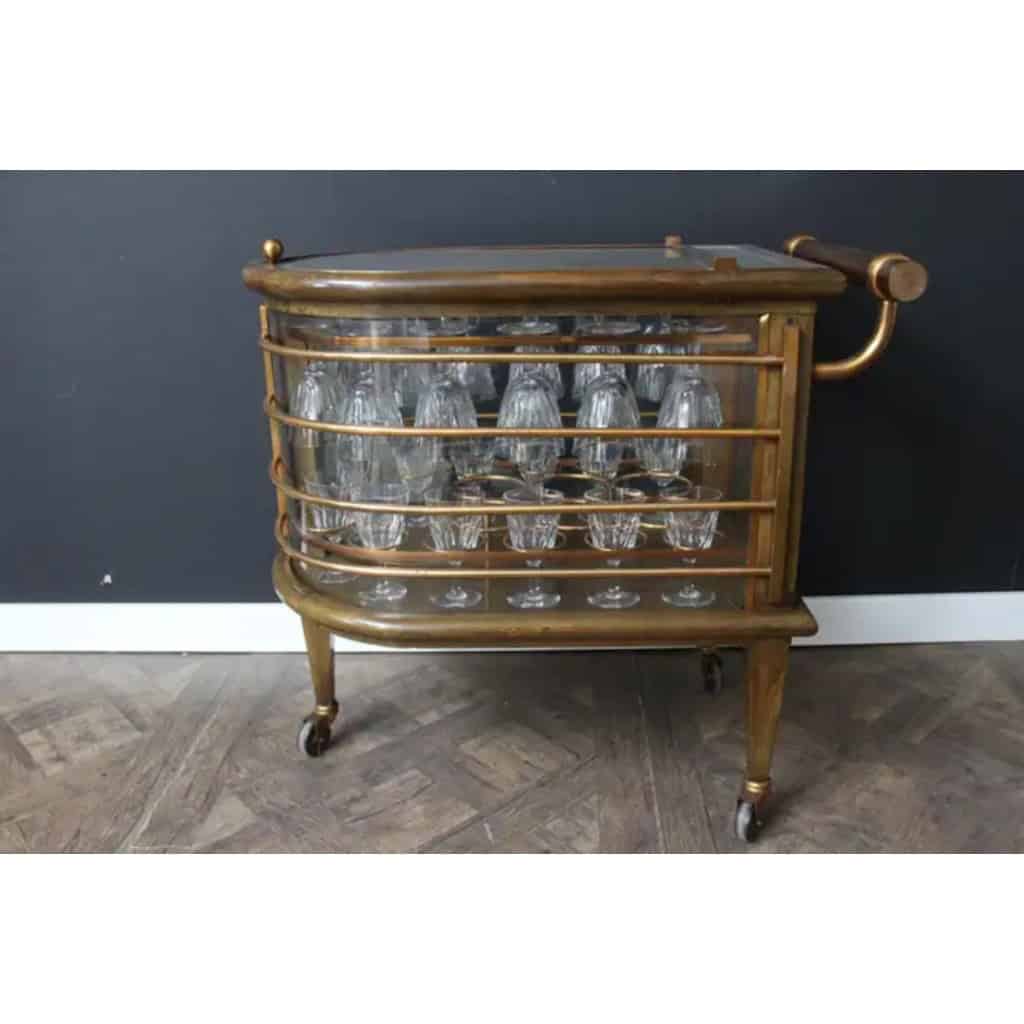 Bar roulant vintage de Louis Sognot et cristal de Baccarat 4