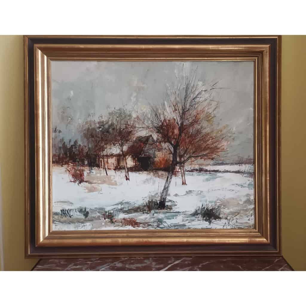 Huile sur toile paysage de neige 3