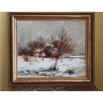 Huile sur toile paysage de neige