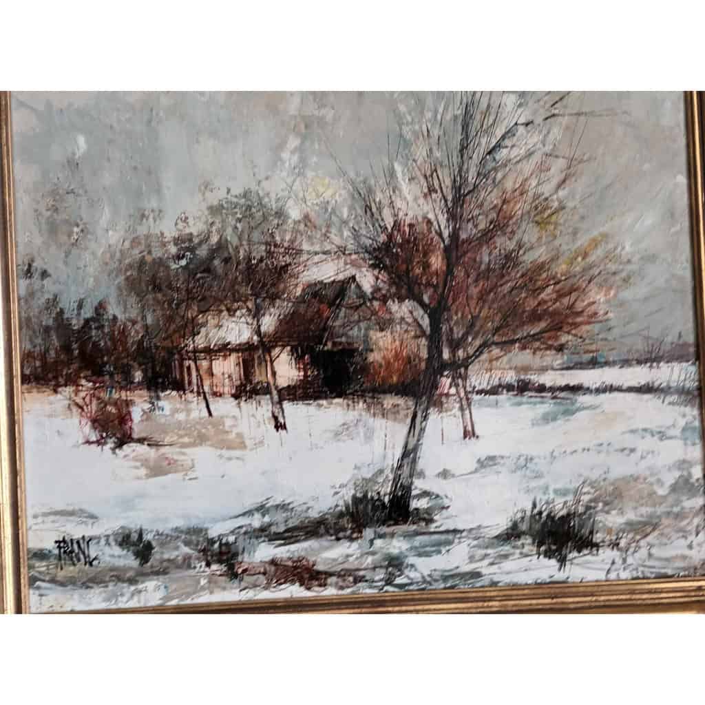 Huile sur toile paysage de neige 4